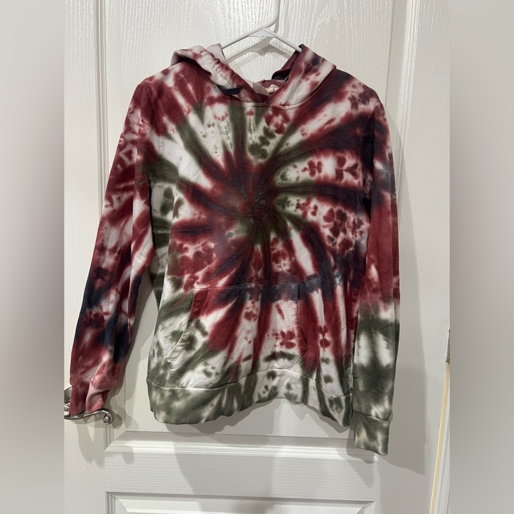 No Boundaries Rust and Olive Green Tie-Dye Hoodie with Front Pocket